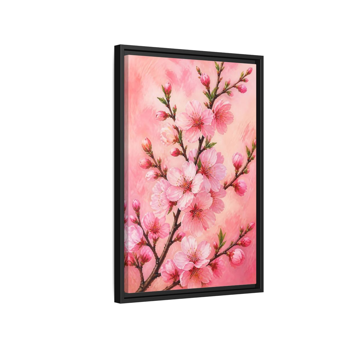 Side Mockup 3. Floral Cherry Blossoms Pink Floral shown as framed canvas print