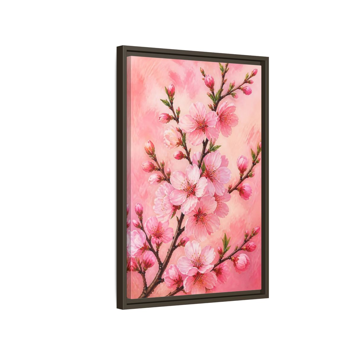 Side Mockup 2. Floral Cherry Blossoms Pink Floral shown as framed canvas print
