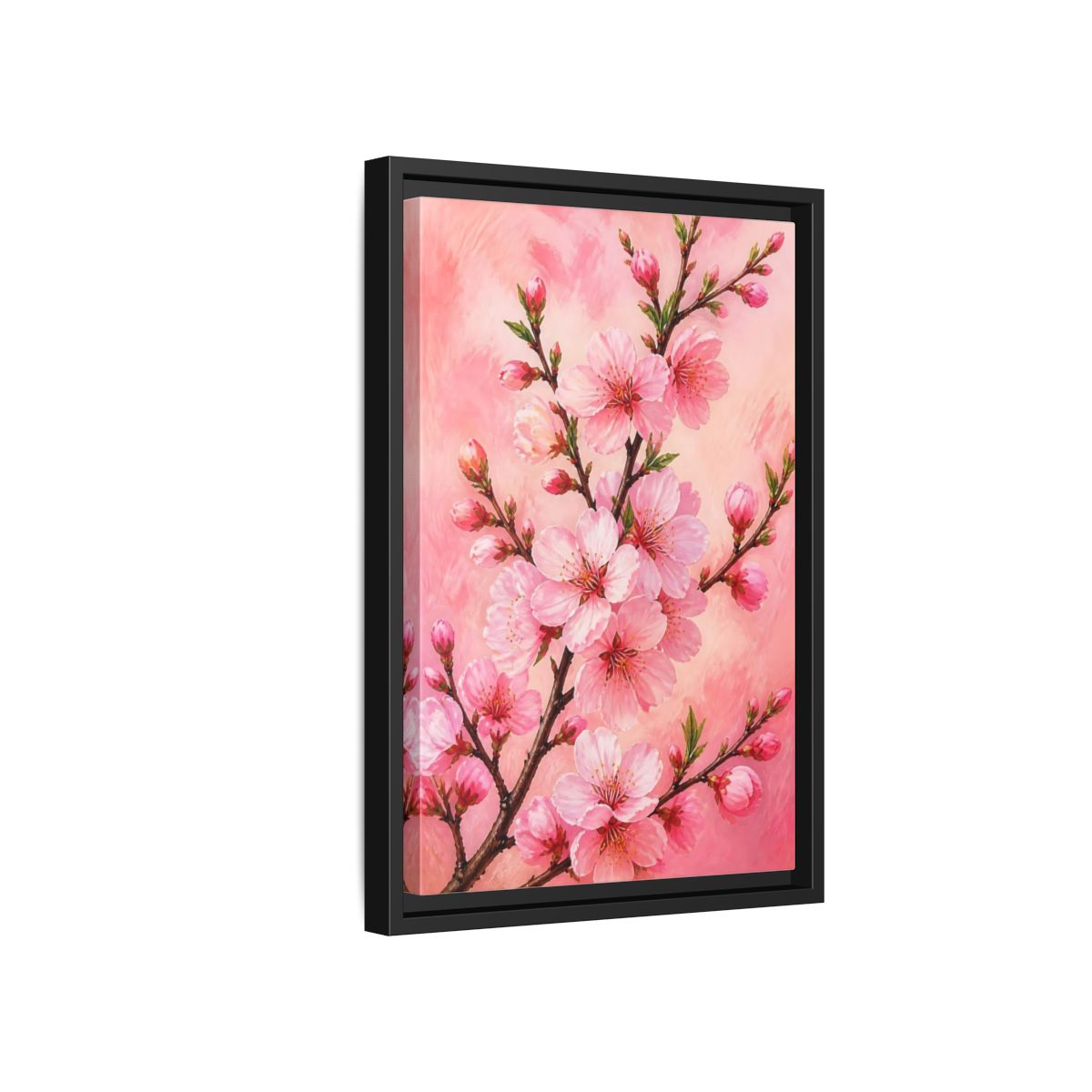 Side Mockup 6. Floral Cherry Blossoms Pink Floral shown as framed canvas print