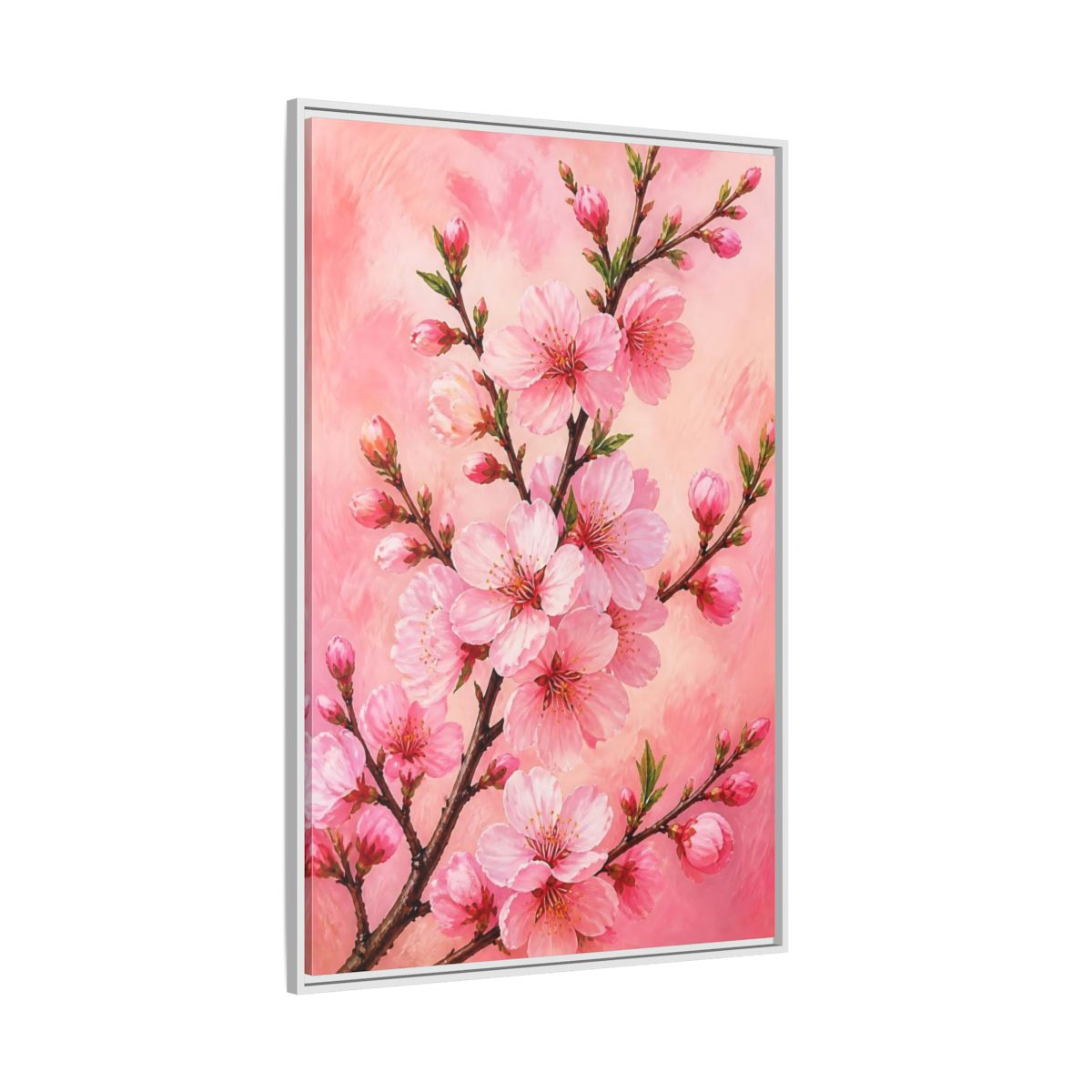 Side Mockup 7. Floral Cherry Blossoms Pink Floral shown as framed canvas print
