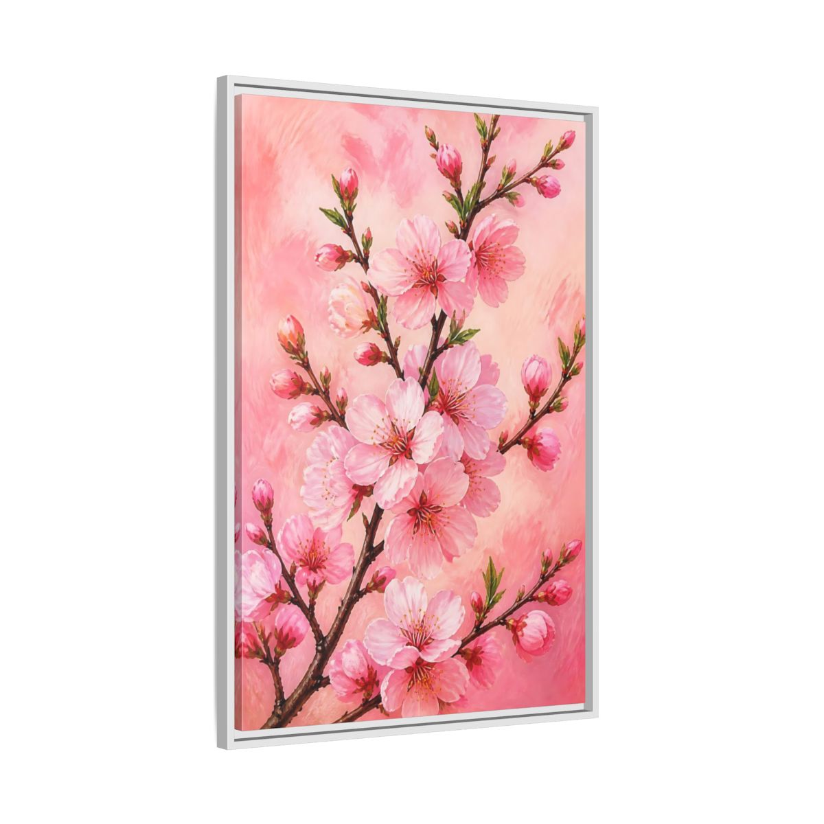 Side Mockup 9. Floral Cherry Blossoms Pink Floral shown as framed canvas print