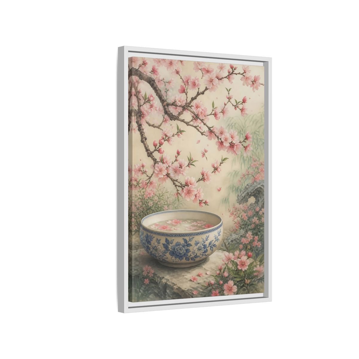 Floral Cherry Blossoms Pink Framed Canvas Print – Traditional Asian Decor for Living Room, Above Sofa - YesArtYes