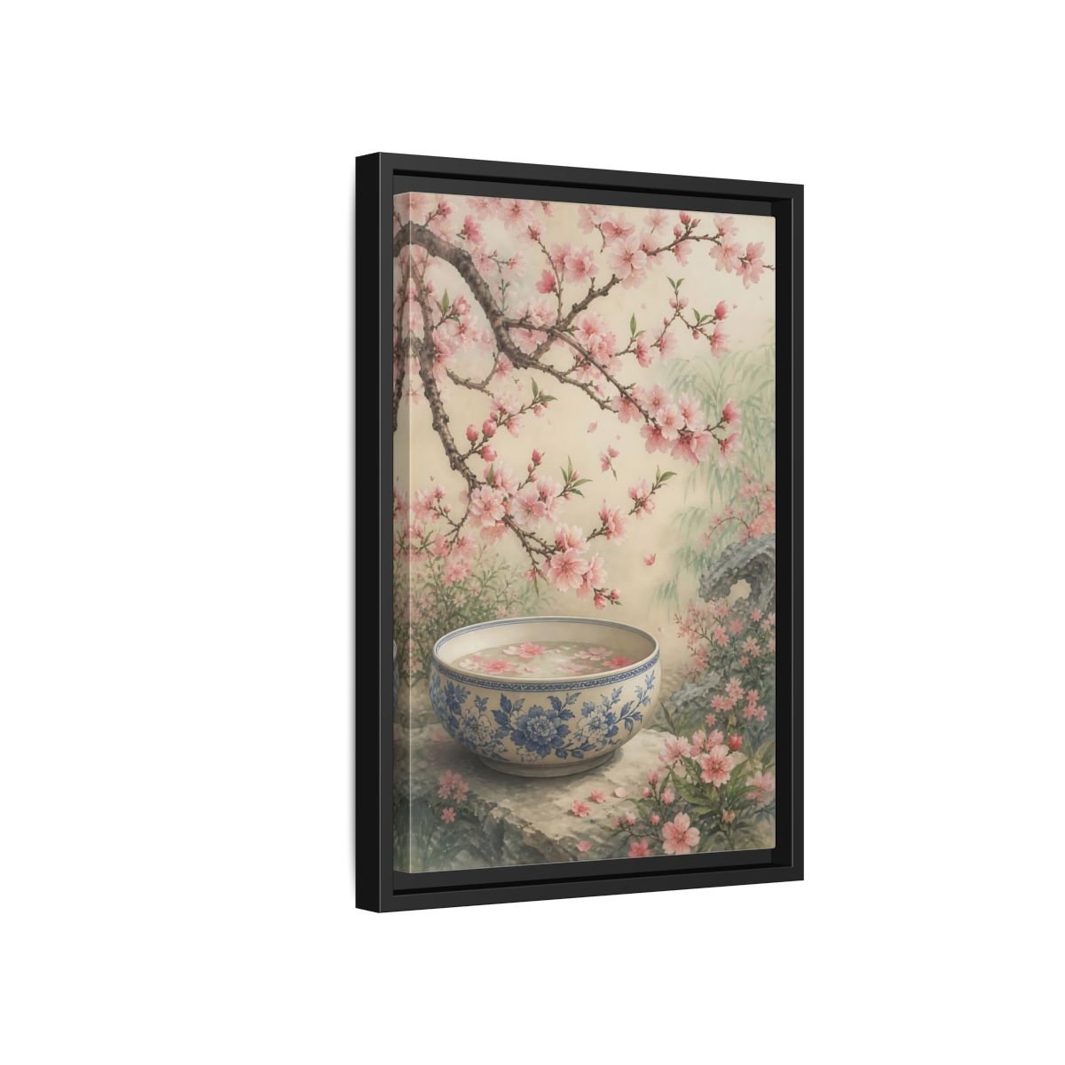 Floral Cherry Blossoms Pink Framed Canvas Print – Traditional Asian Decor for Living Room, Above Sofa - YesArtYes