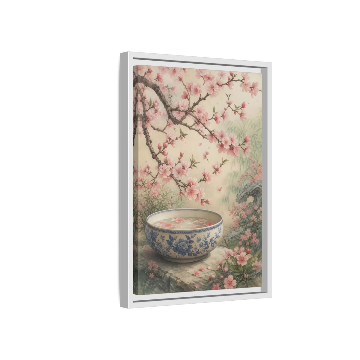 Floral Cherry Blossoms Pink Framed Canvas Print – Traditional Asian Decor for Living Room, Above Sofa - YesArtYes