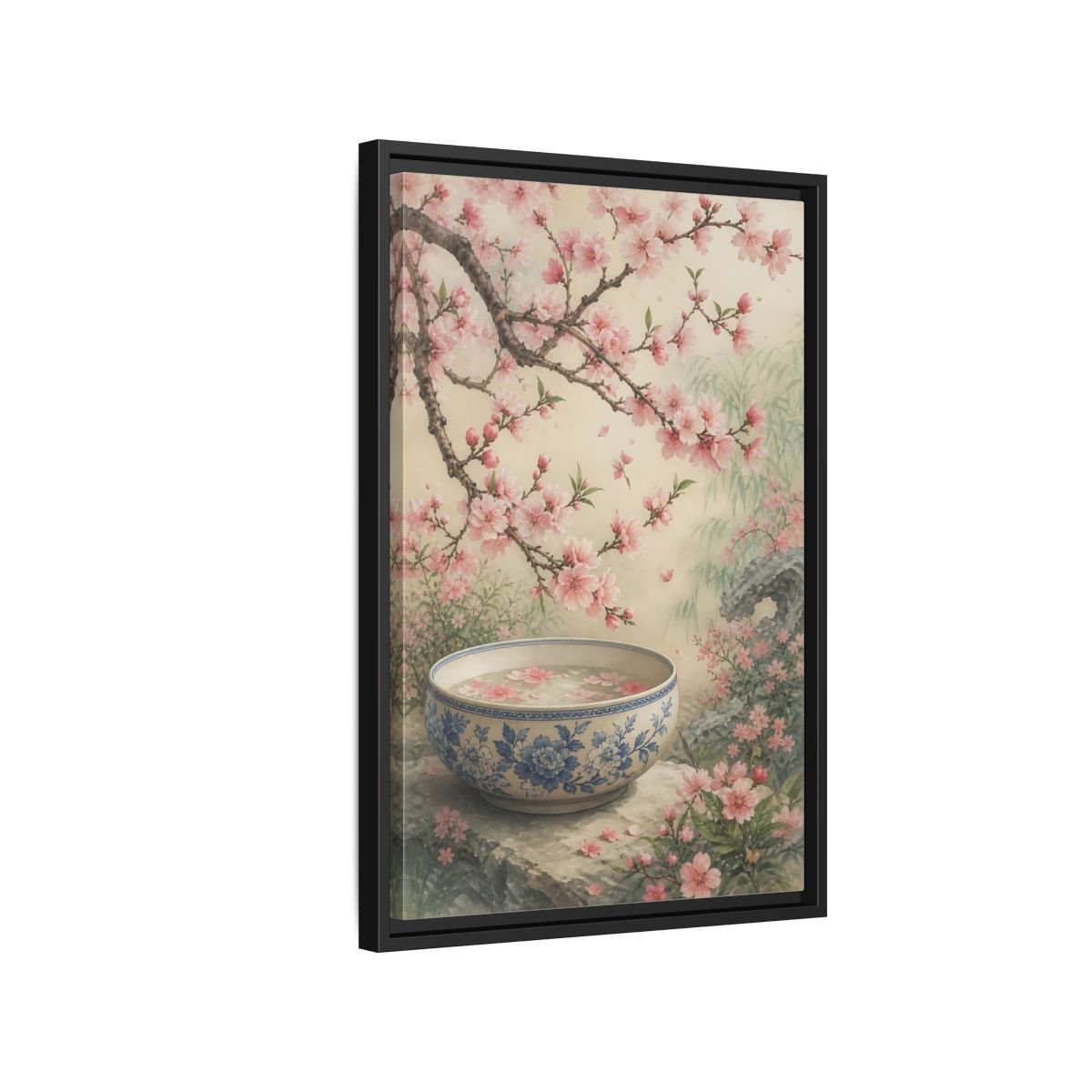 Floral Cherry Blossoms Pink Framed Canvas Print – Traditional Asian Decor for Living Room, Above Sofa - YesArtYes