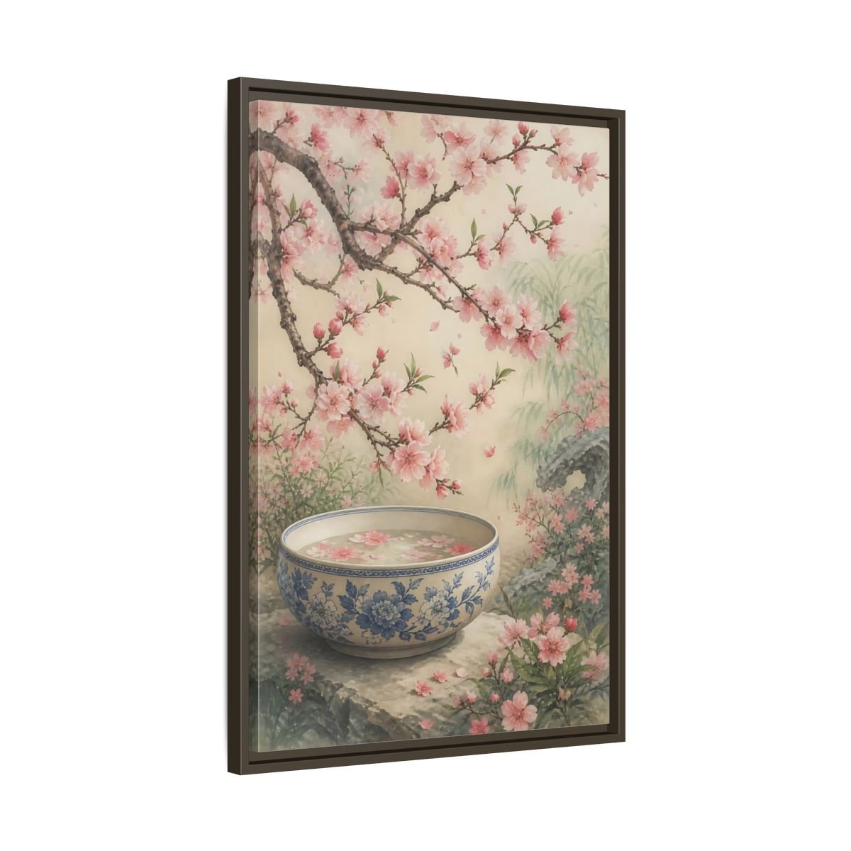 Floral Cherry Blossoms Pink Framed Canvas Print – Traditional Asian Decor for Living Room, Above Sofa - YesArtYes