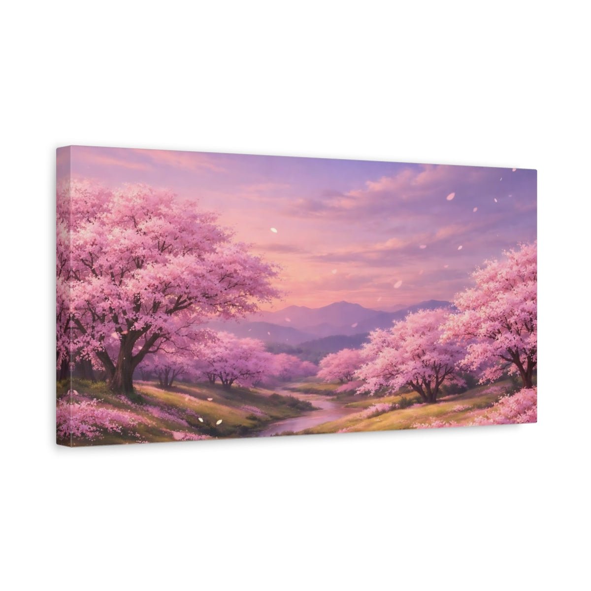 Floral Cherry Blossoms Pink Landscape - Canvas Wall Art Print - YesArtYes