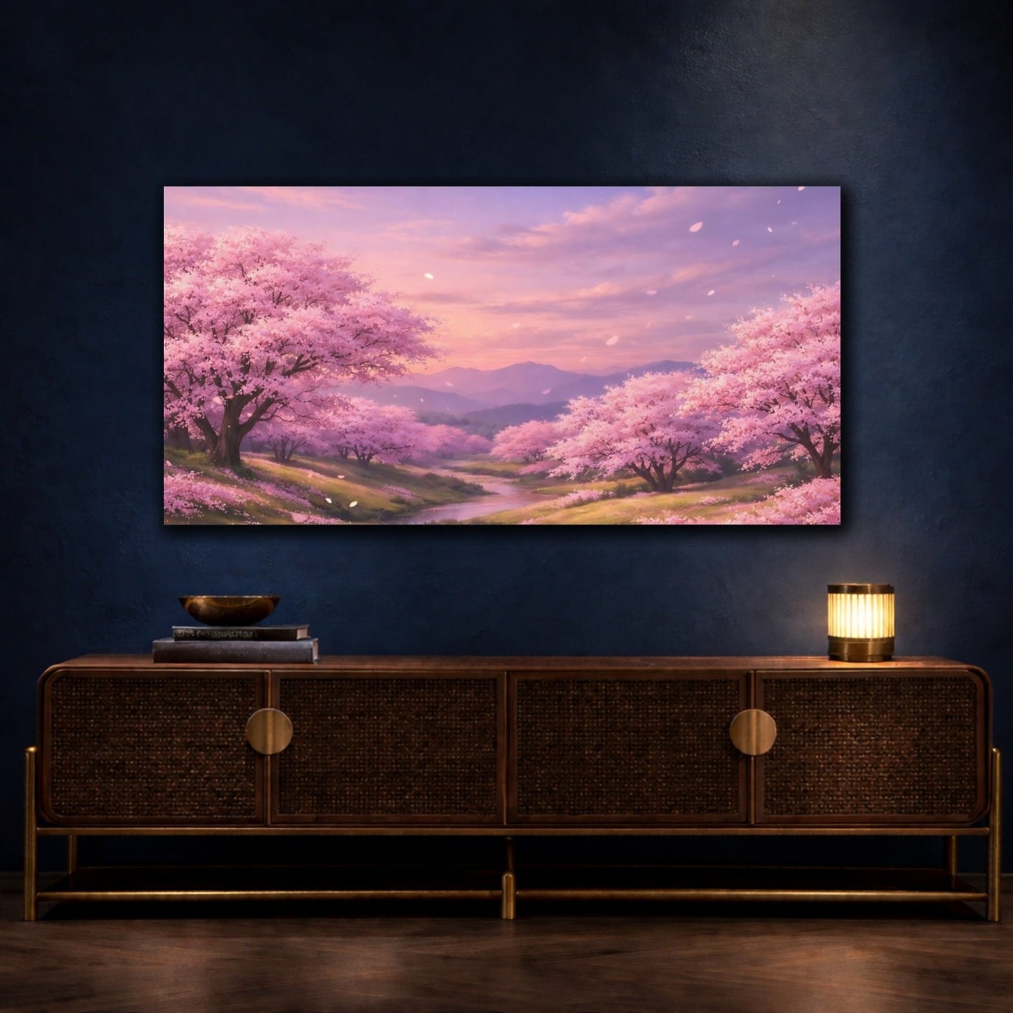 Floral Cherry Blossoms Pink Landscape - Canvas Wall Art Print - YesArtYes