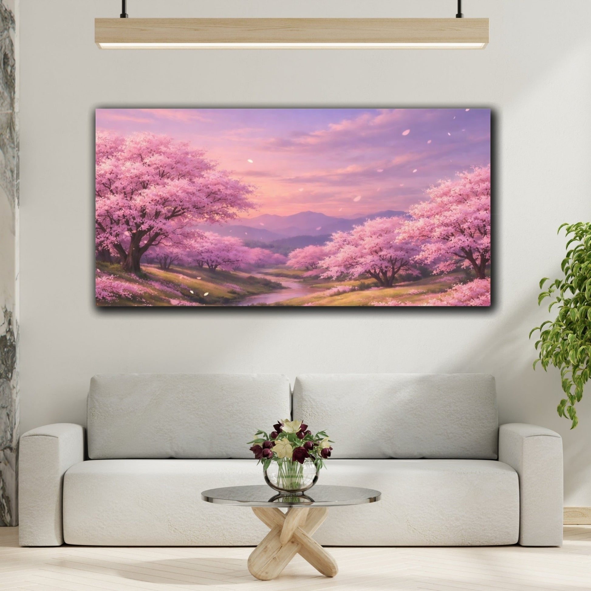 Floral Cherry Blossoms Pink Landscape - Canvas Wall Art Print - YesArtYes