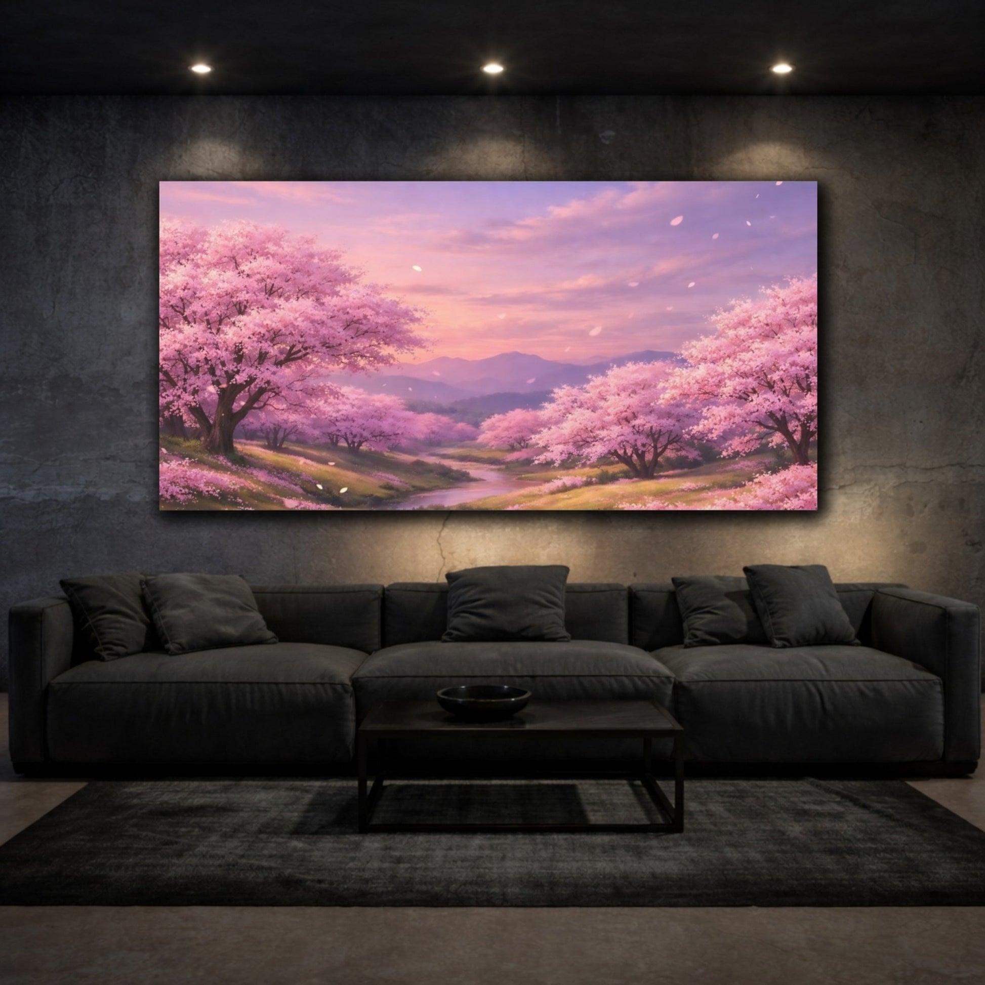 Floral Cherry Blossoms Pink Landscape - Canvas Wall Art Print - YesArtYes