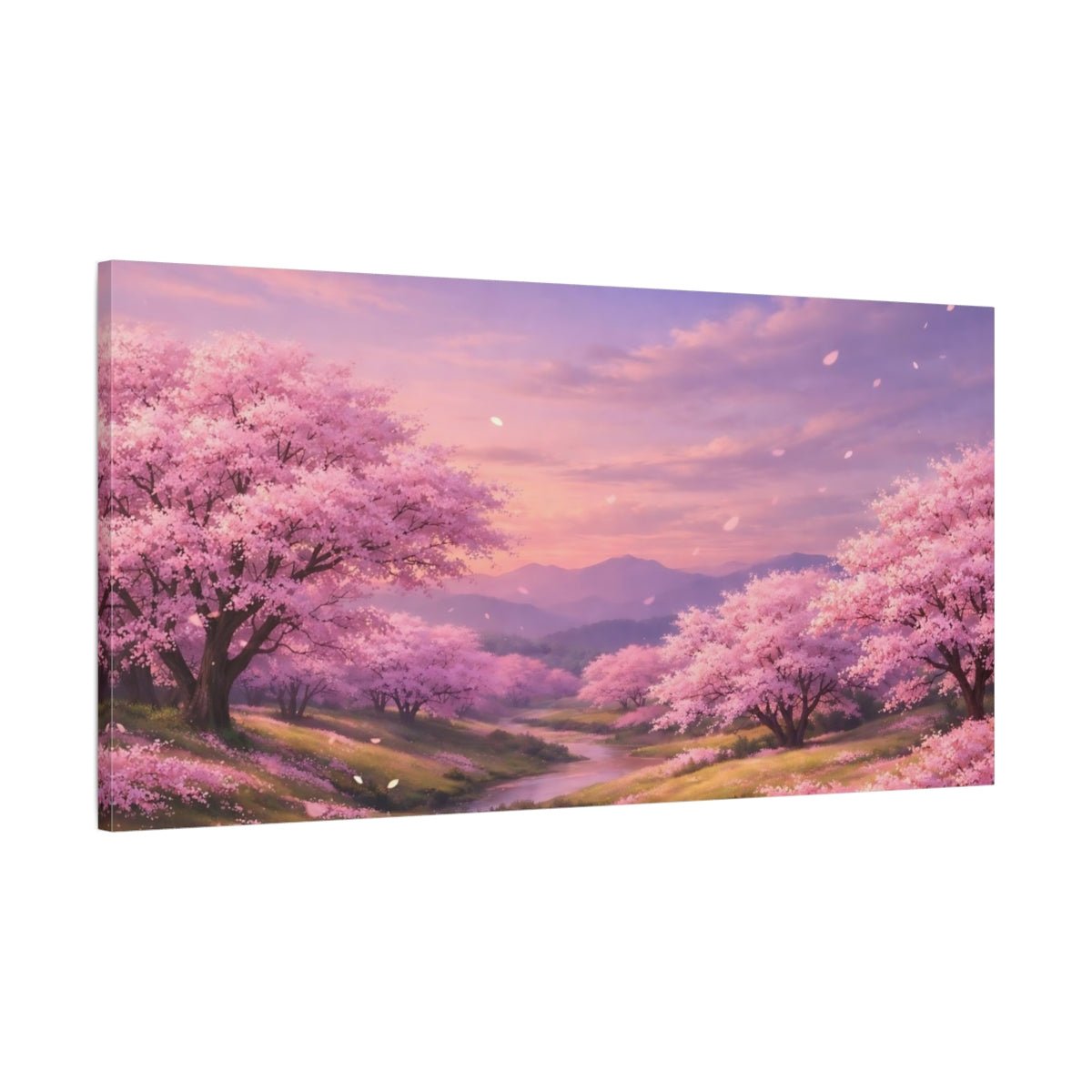 Floral Cherry Blossoms Pink Landscape - Canvas Wall Art Print - YesArtYes