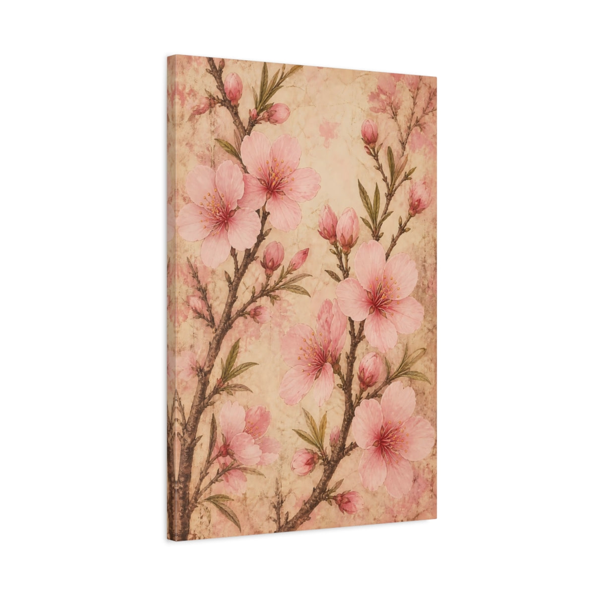 Side Mockup 2. Floral Cherry Blossoms Pink Vintage Floral shown as canvas print