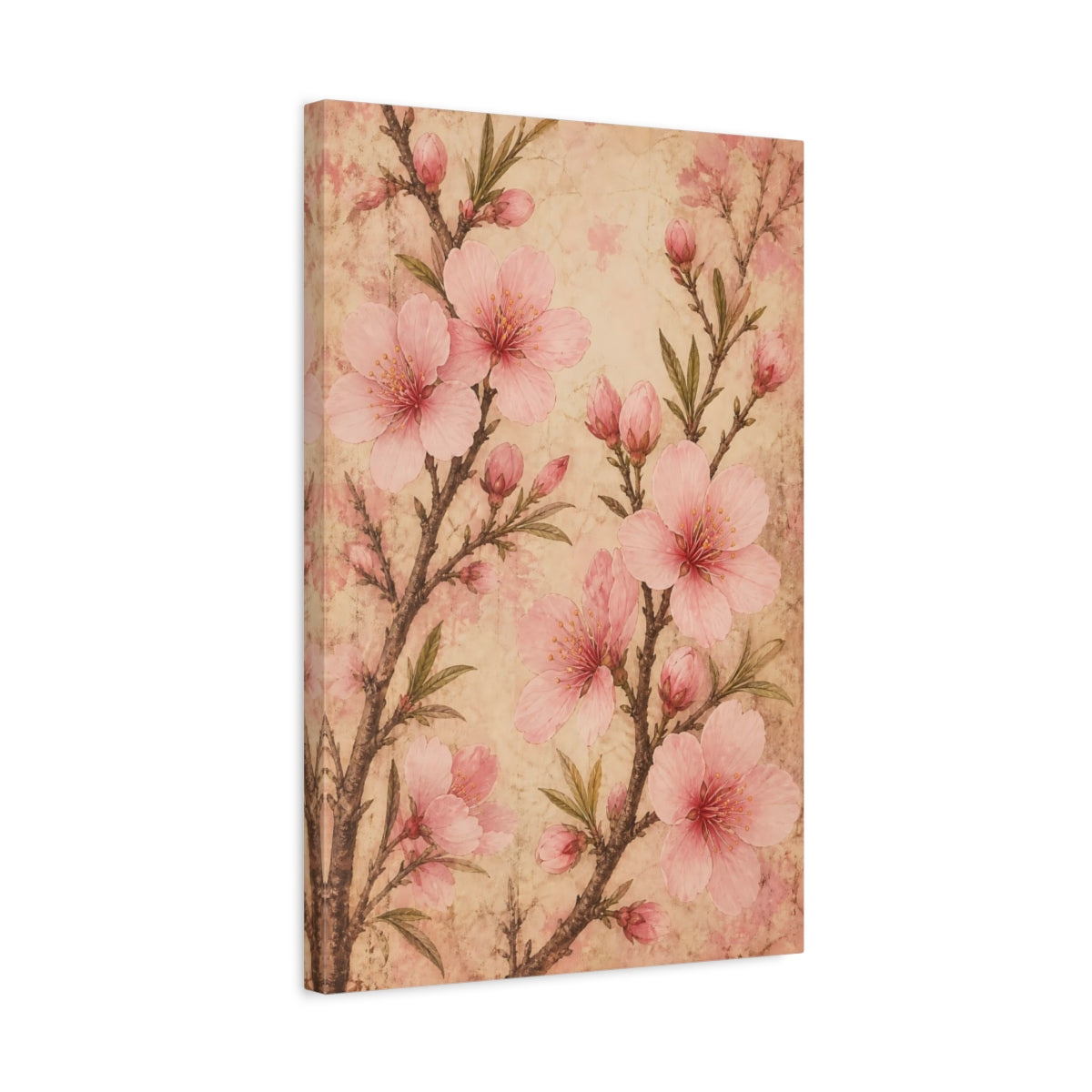 Side Mockup 3. Floral Cherry Blossoms Pink Vintage Floral shown as canvas print