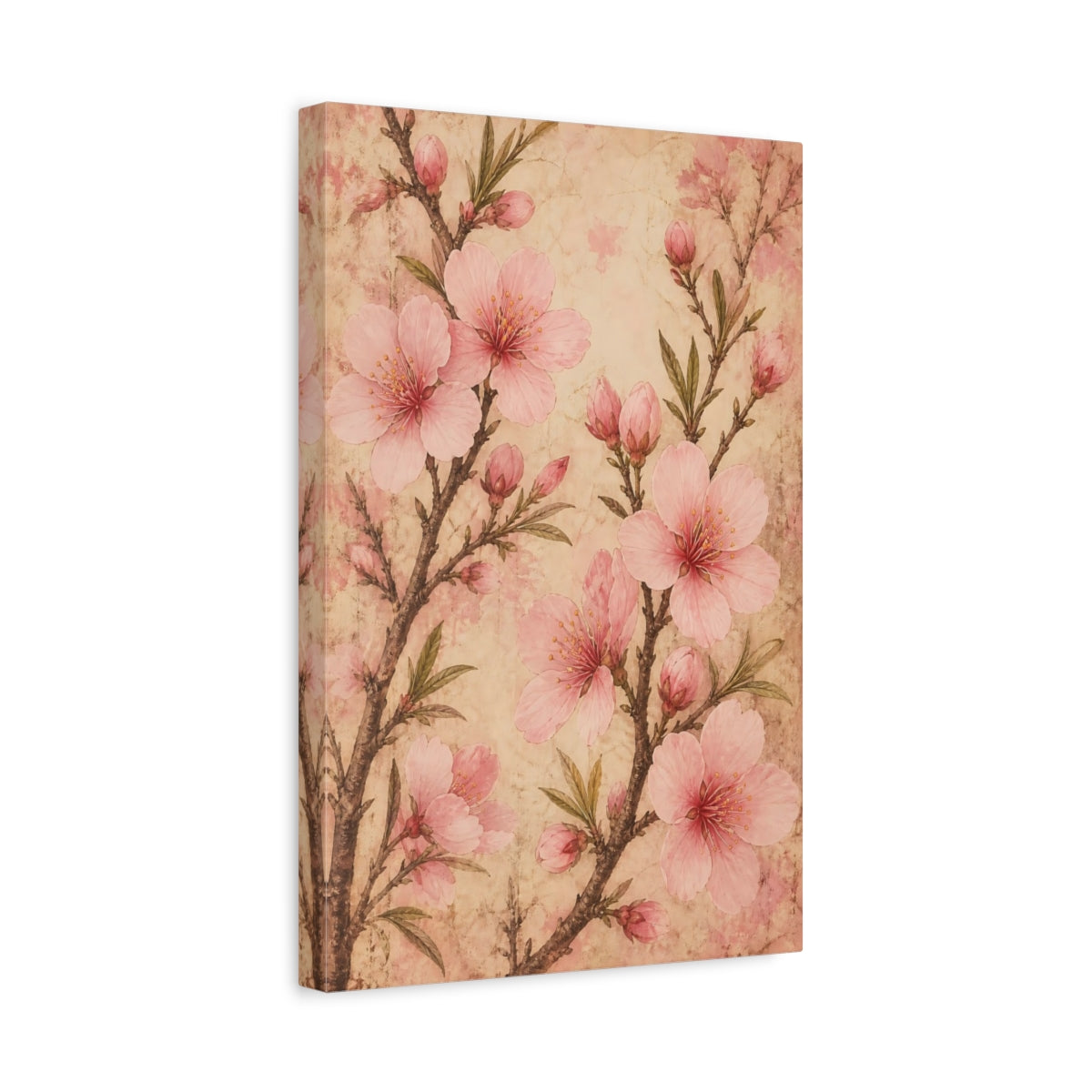 Side Mockup 4. Floral Cherry Blossoms Pink Vintage Floral shown as canvas print