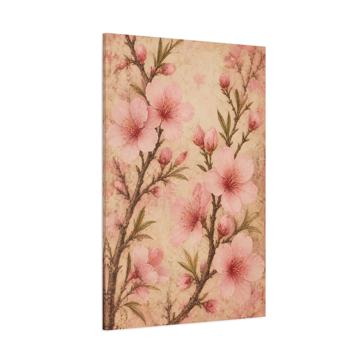 Side Mockup 1. Floral Cherry Blossoms Pink Vintage Floral shown as canvas print
