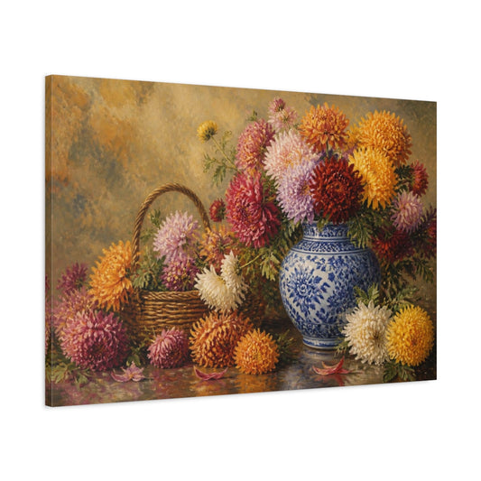 Main Mockup. Floral Chrysanthemum Arrangement shown as canvas print