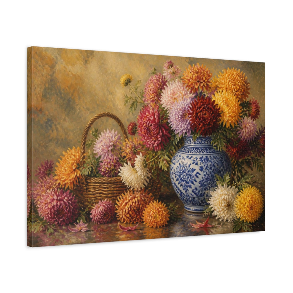 Side Mockup 2. Floral Chrysanthemum Arrangement shown as canvas print