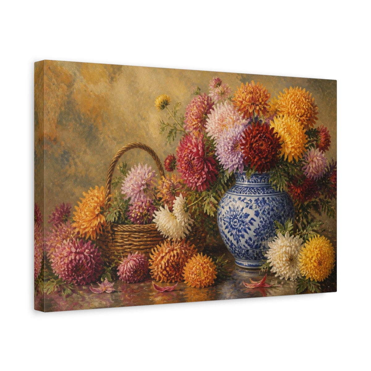 Side Mockup 4. Floral Chrysanthemum Arrangement shown as canvas print