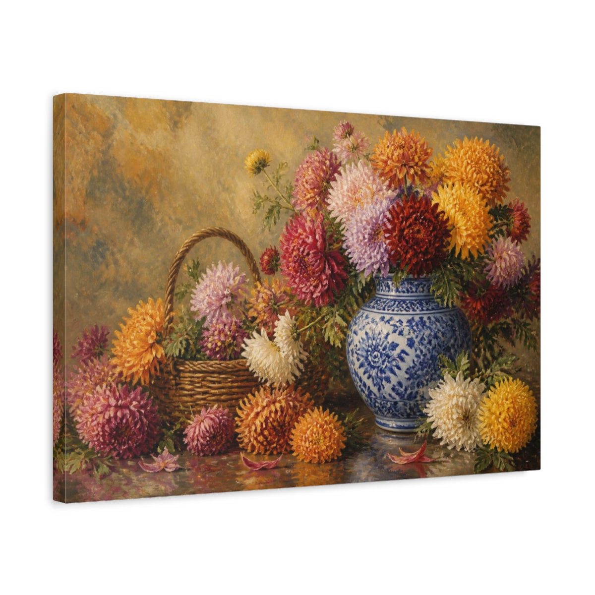 Side Mockup 3. Floral Chrysanthemum Arrangement shown as canvas print