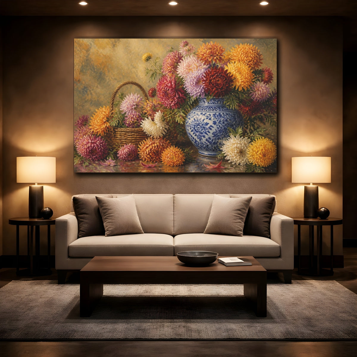 Mockup 2. Floral Chrysanthemum Arrangement shown as canvas print