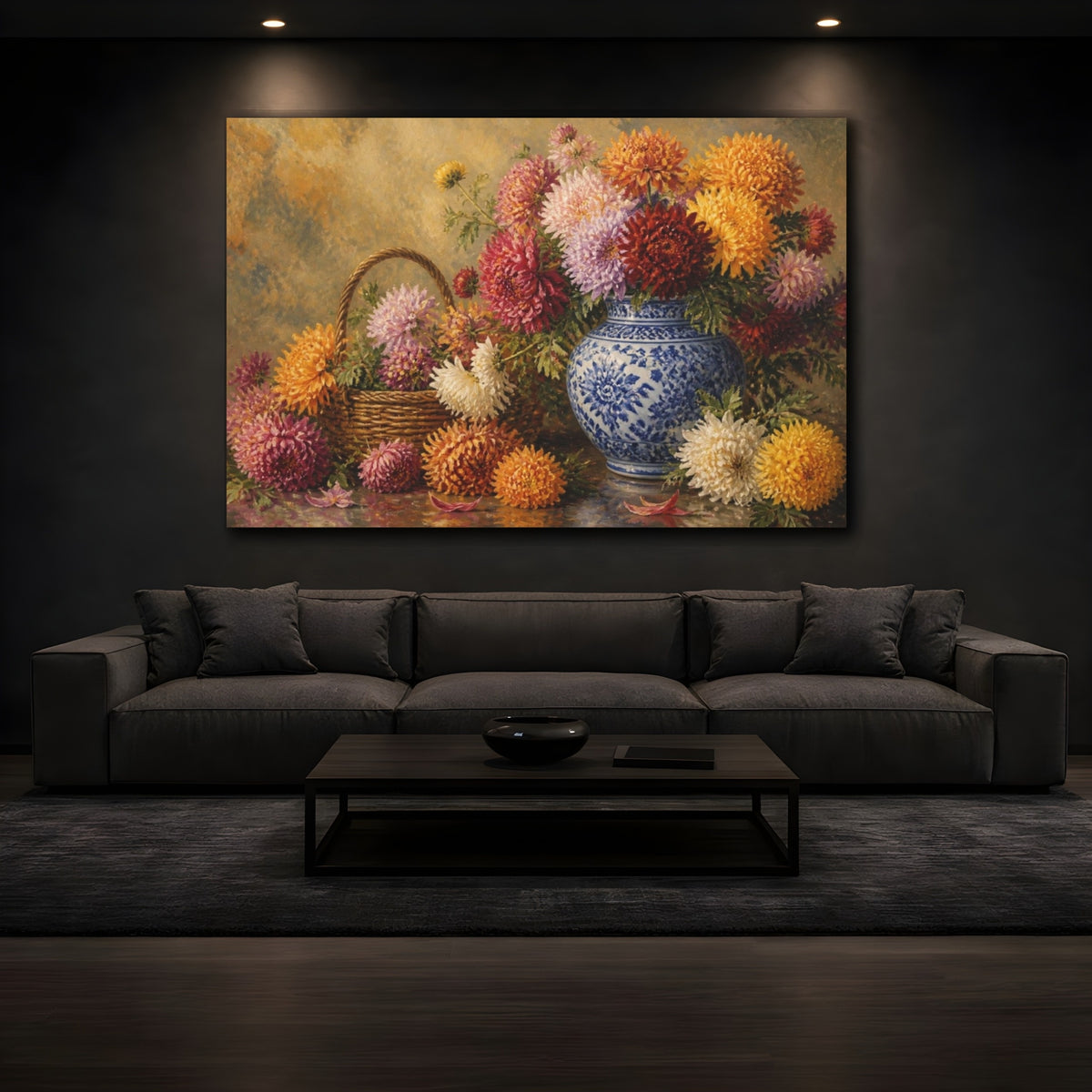 Mockup 3. Floral Chrysanthemum Arrangement shown as canvas print
