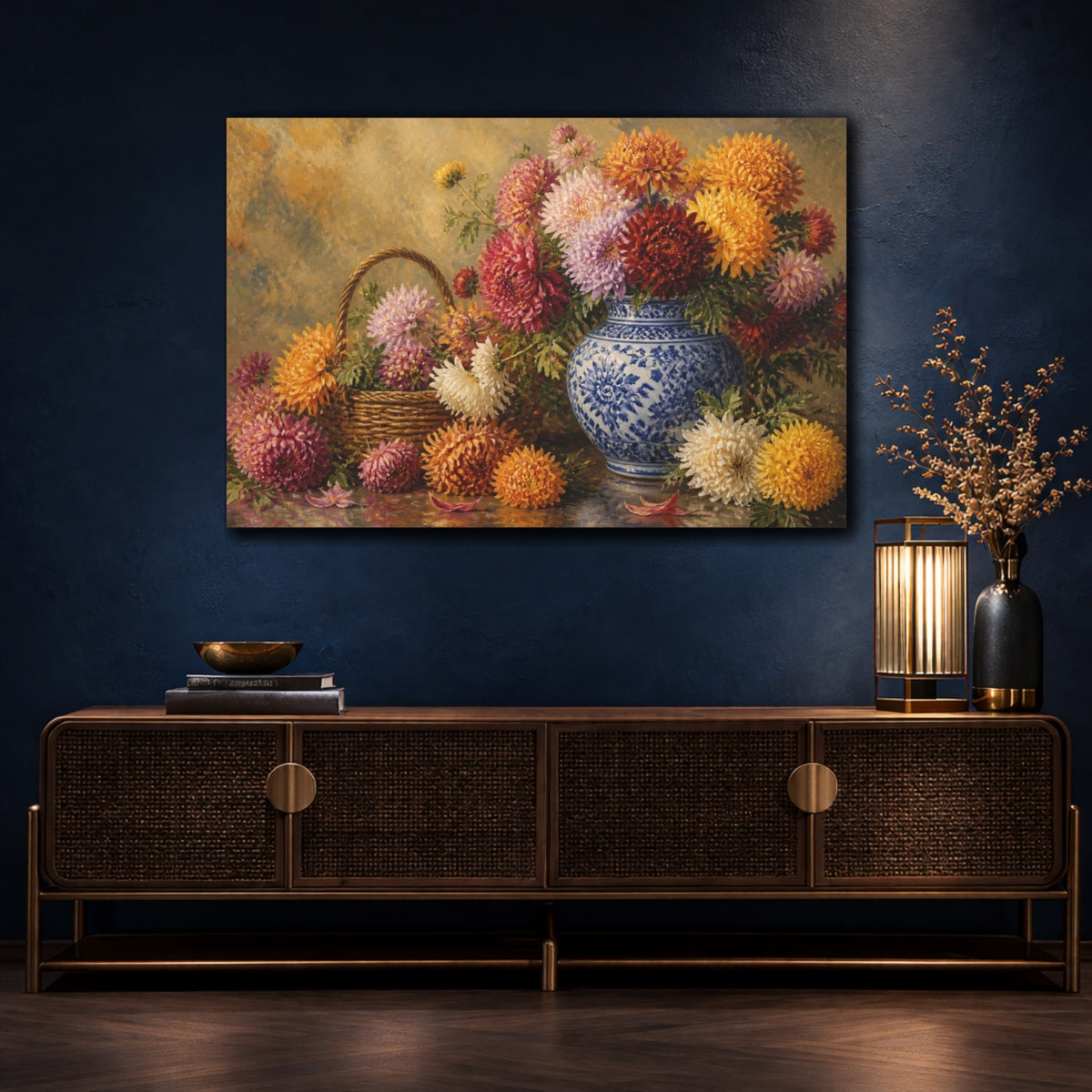 Mockup 4. Floral Chrysanthemum Arrangement shown as canvas print