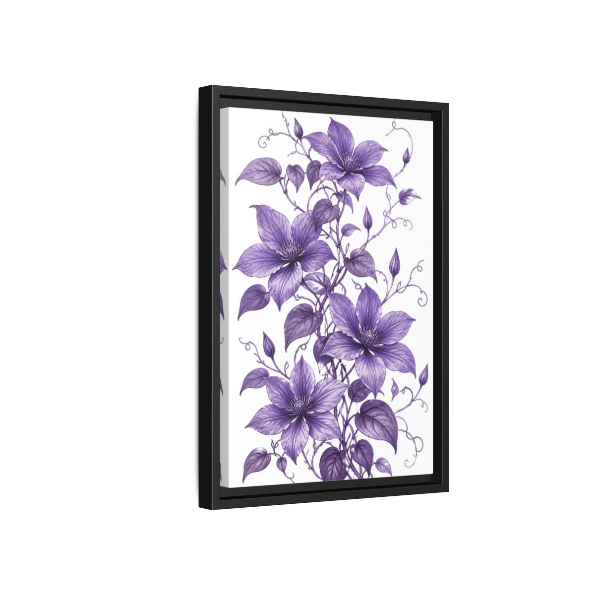 Side Mockup 6. Floral Clematis Flowers Purple Clematis shown as framed canvas print
