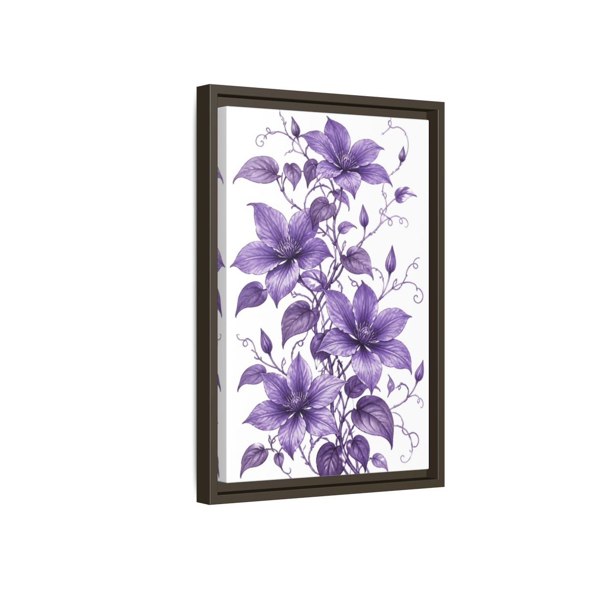 Side Mockup 5. Floral Clematis Flowers Purple Clematis shown as framed canvas print
