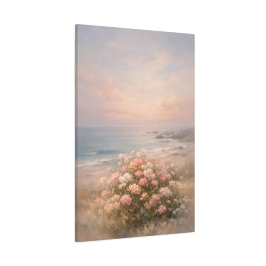Main Mockup. Floral Coastal Flowers Pink Beach Flowers shown as stretched canvas wall art