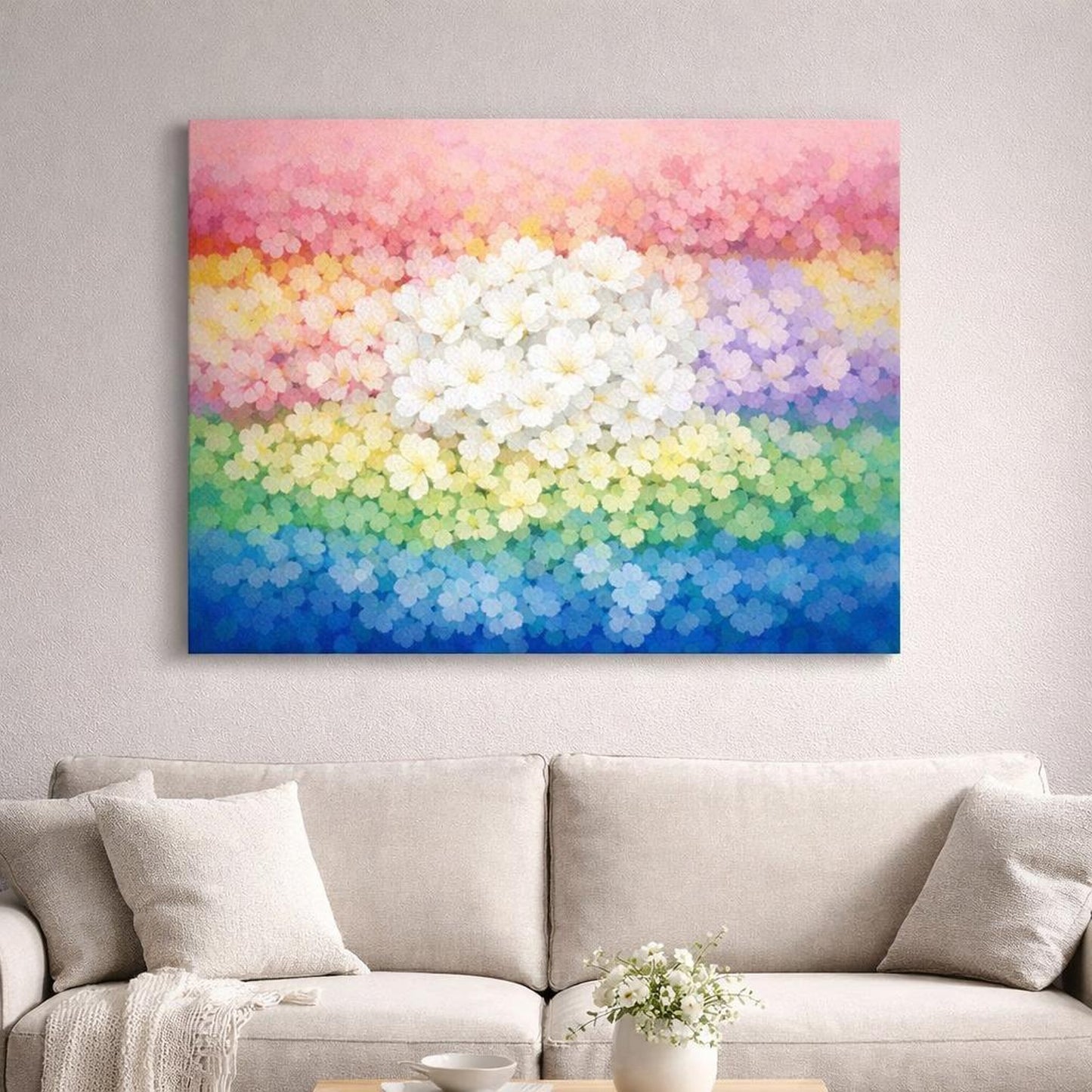 Floral Color Block Art shown as canvas wall art in a refined dining room