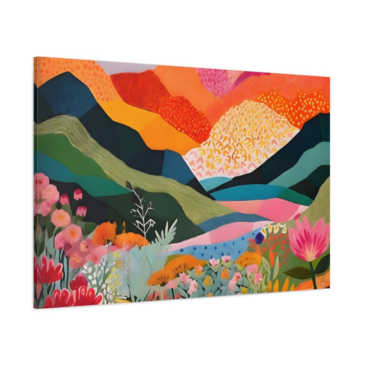 Floral Colorful Flowers Vibrant Floral Landscape shown as stretched canvas wall art