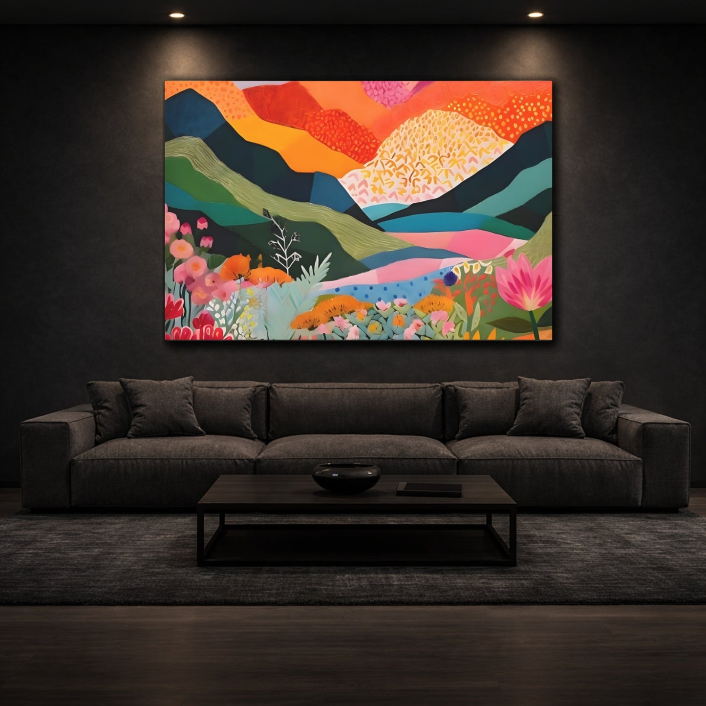 Floral Colorful Flowers Vibrant Floral Landscape shown as front canvas room wall art