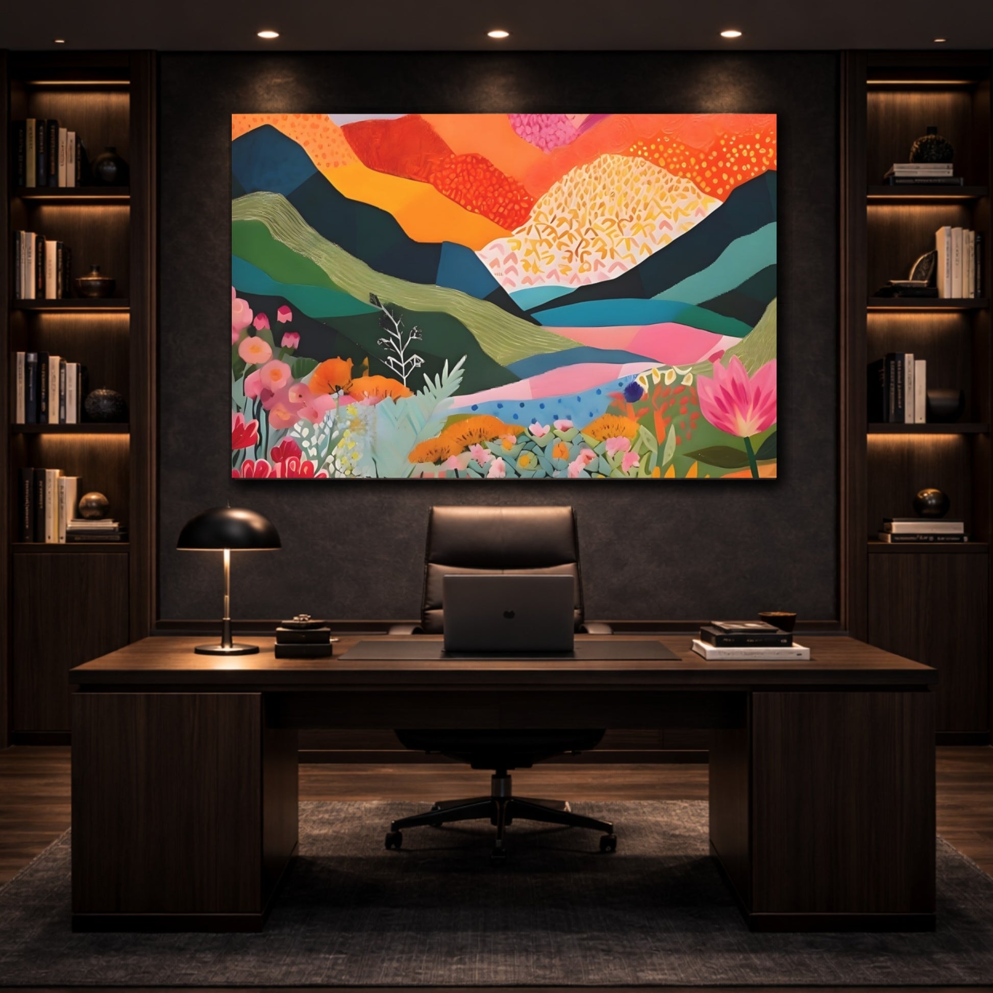 Floral Colorful Flowers Vibrant Floral Landscape shown as front canvas room wall art