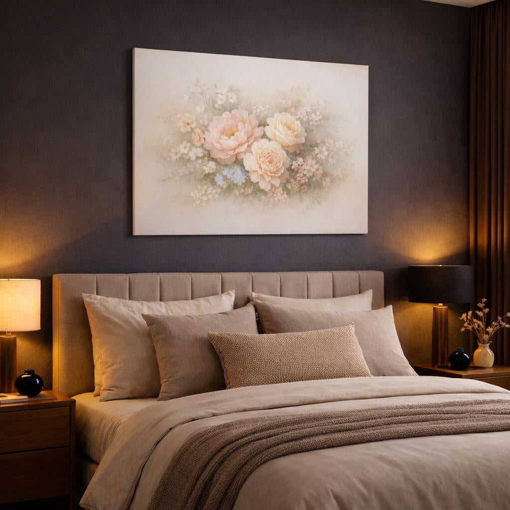 Floral Constellation shown as canvas wall art in a luxury bedroom