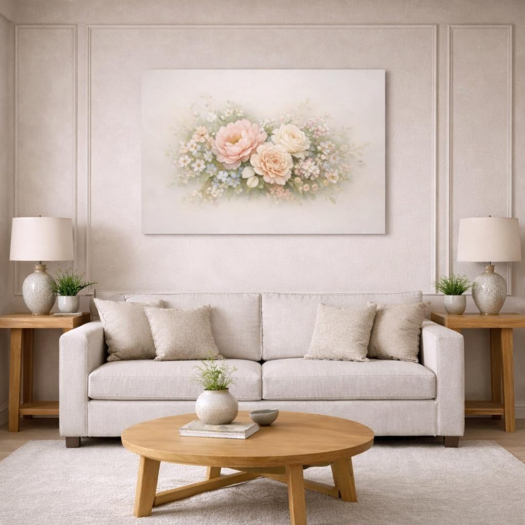 Floral Constellation shown as canvas wall art in a modern living room