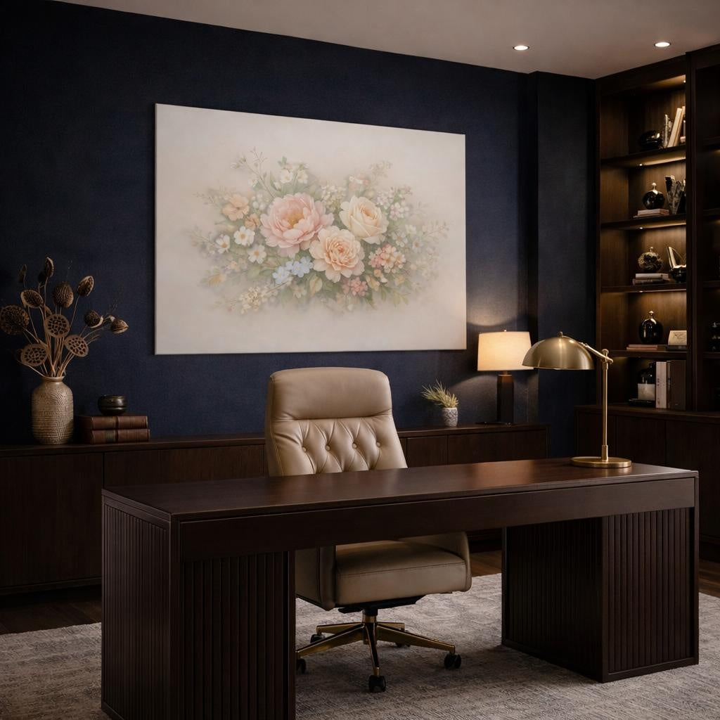 Floral Constellation shown as canvas wall art in a refined dining room