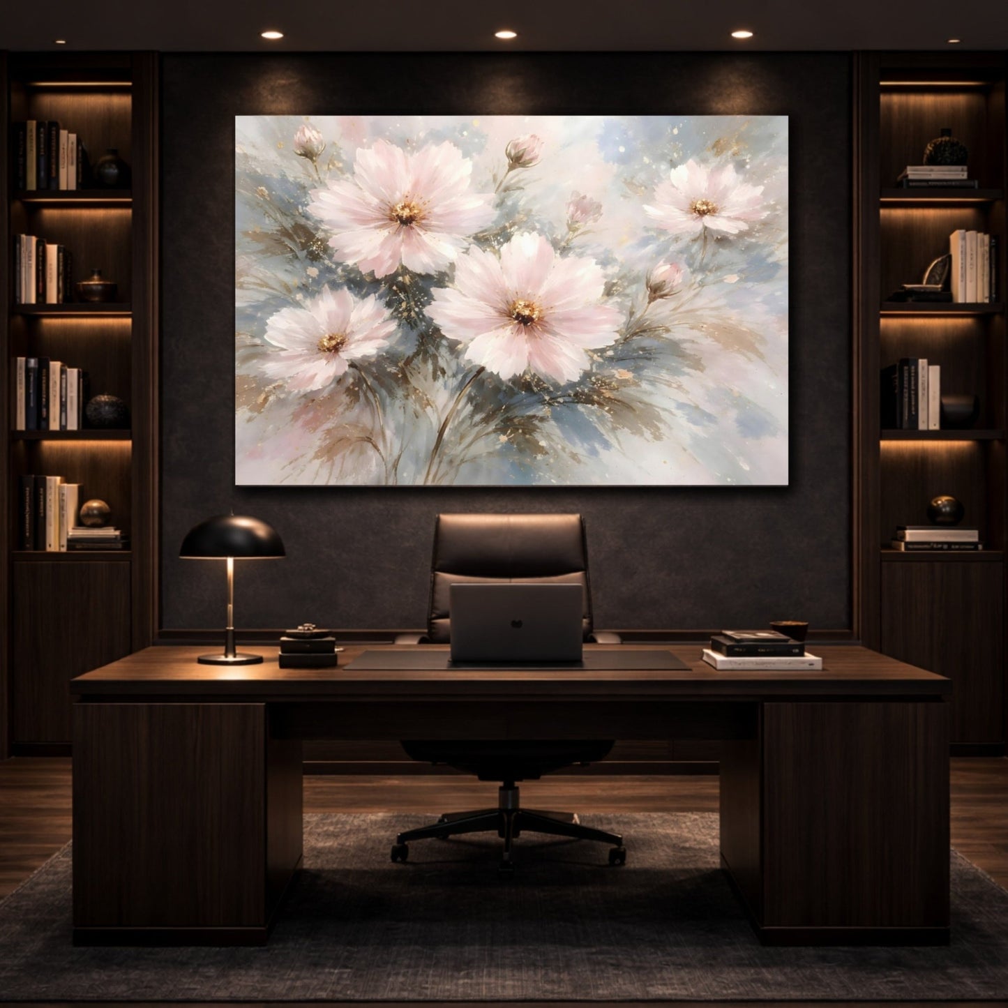 Floral Cosmos Flowers Blush Pink Gold - Canvas Wall Art Print - YesArtYes