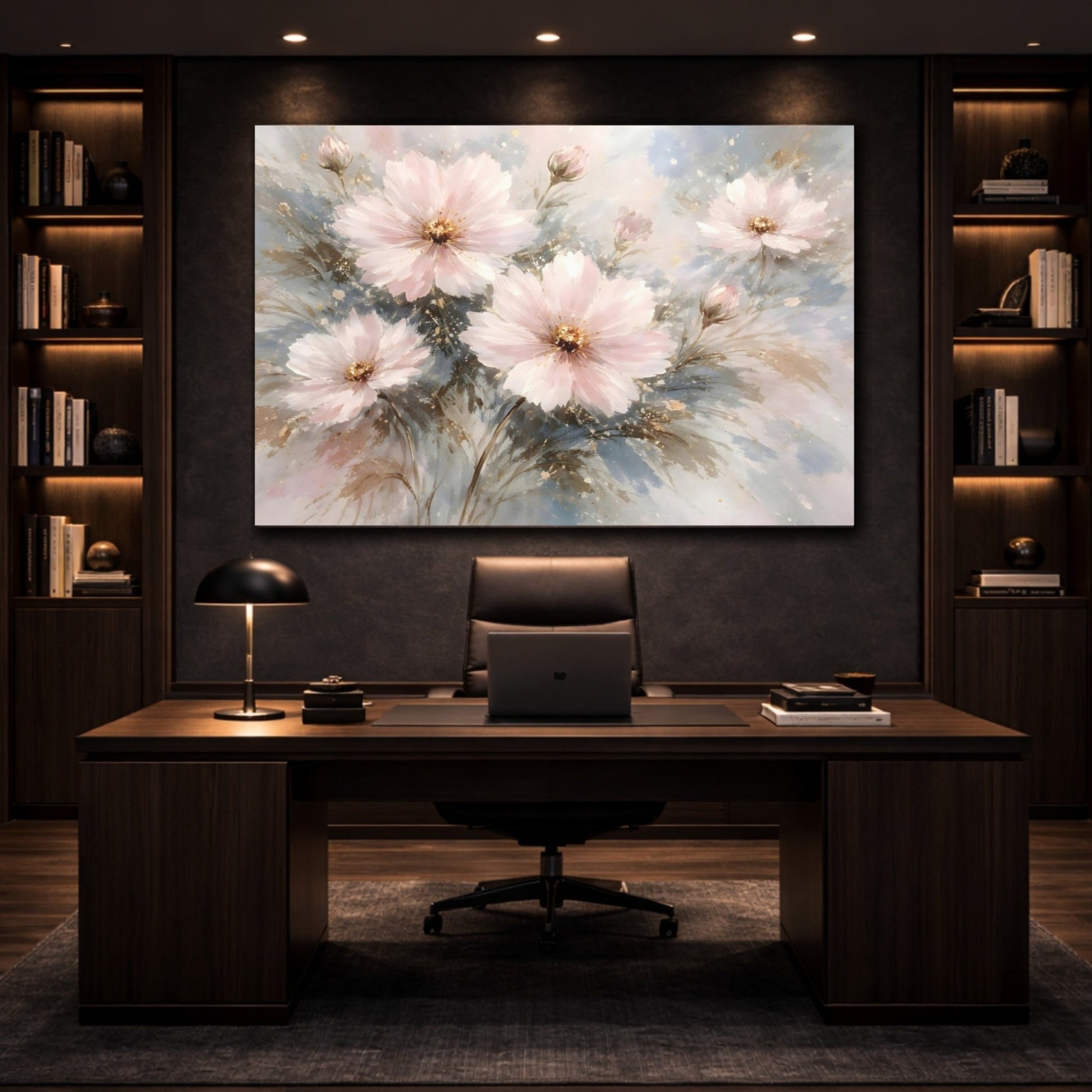 Floral Cosmos Flowers Blush Pink Gold - Canvas Wall Art Print - YesArtYes