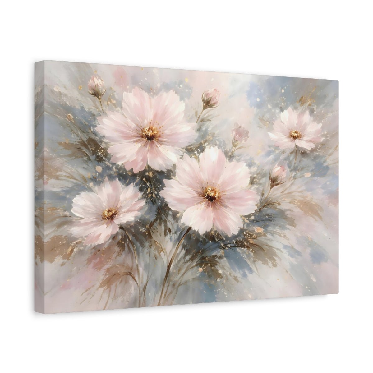 Floral Cosmos Flowers Blush Pink Gold - Canvas Wall Art Print - YesArtYes