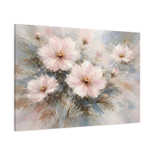 Floral Cosmos Flowers Blush Pink Gold - Canvas Wall Art Print - YesArtYes