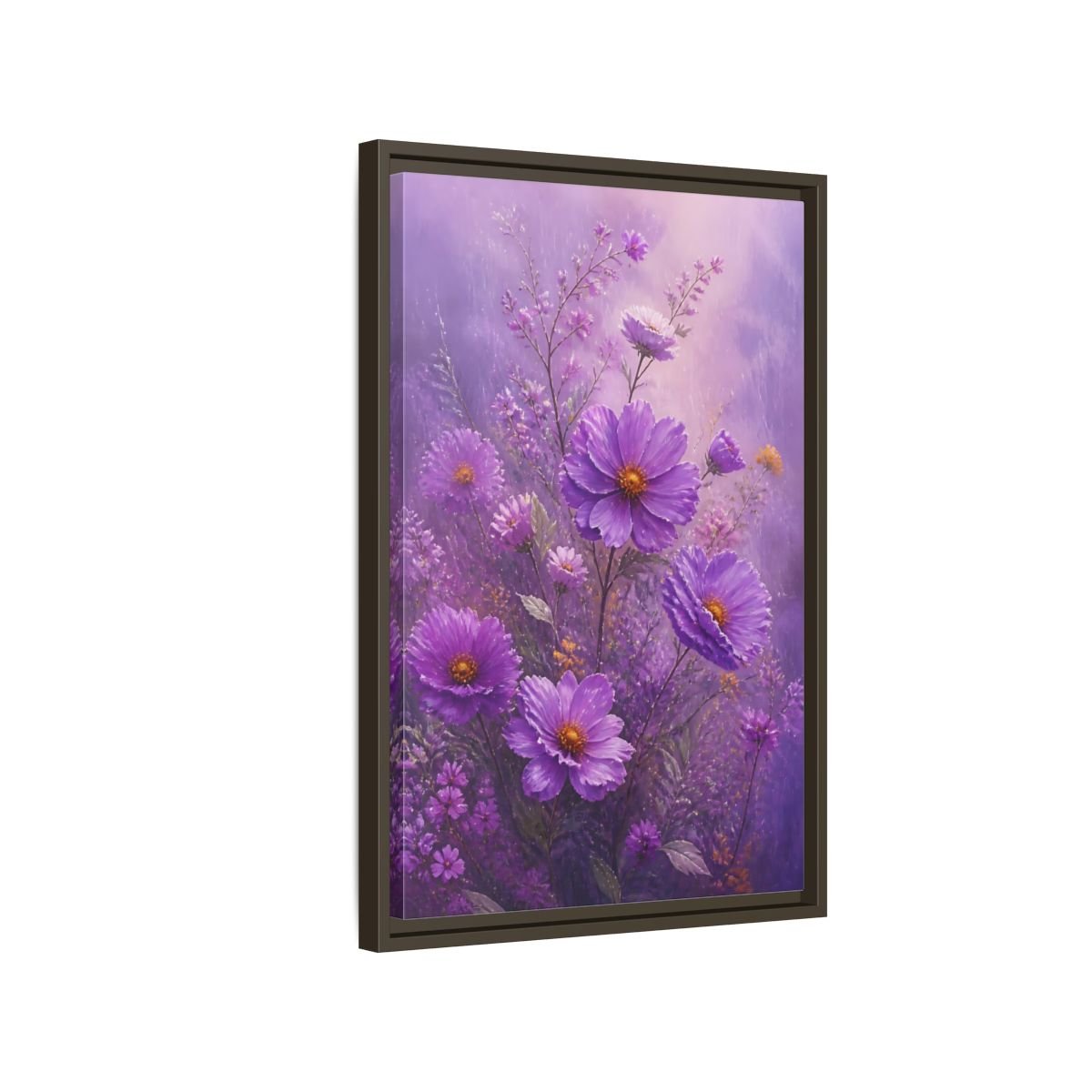 Floral Cosmos Flowers Purple Framed Canvas Print Wall Art – Impressionistic Living Room, Above Couch - YesArtYes