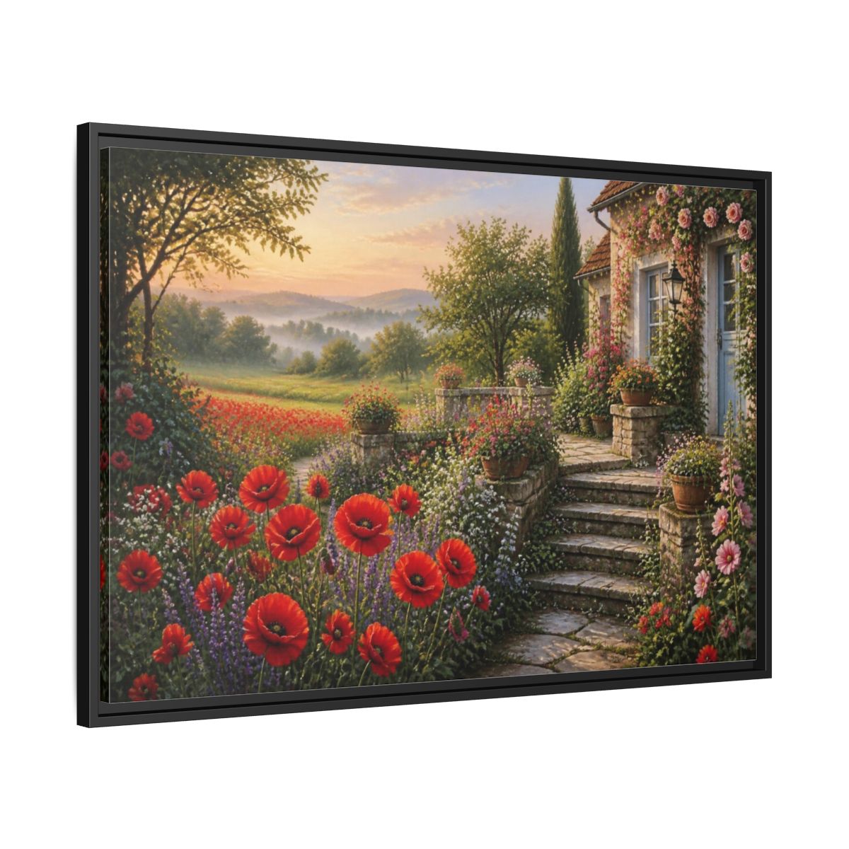 Side Mockup 13. Floral Cottage Garden shown as framed canvas print