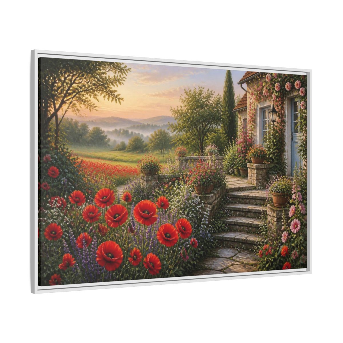 Side Mockup 7. Floral Cottage Garden shown as framed canvas print