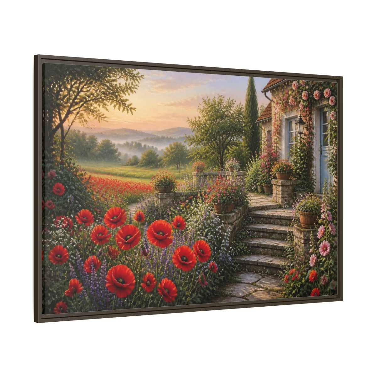 Side Mockup 8. Floral Cottage Garden shown as framed canvas print