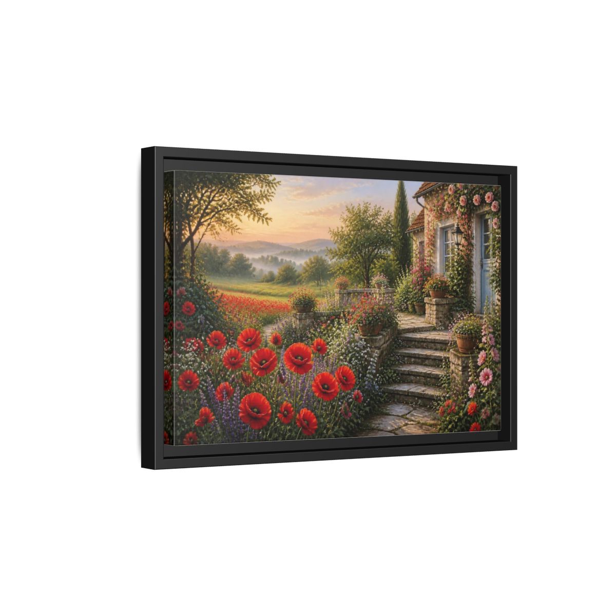 Side Mockup 6. Floral Cottage Garden shown as framed canvas print