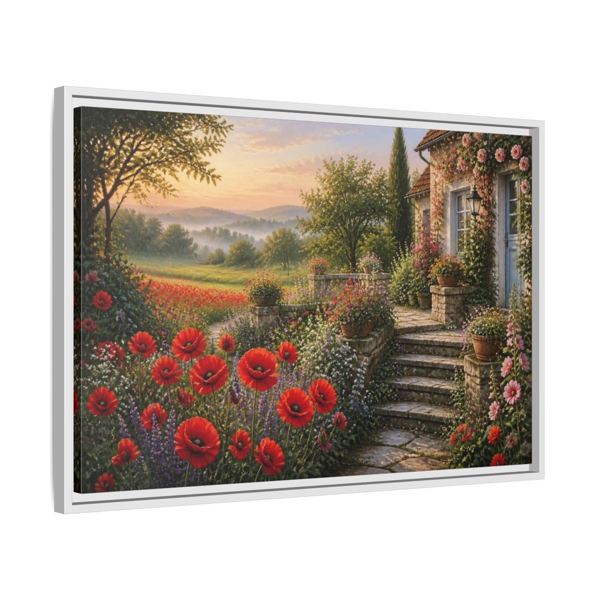 Side Mockup 10. Floral Cottage Garden shown as framed canvas print