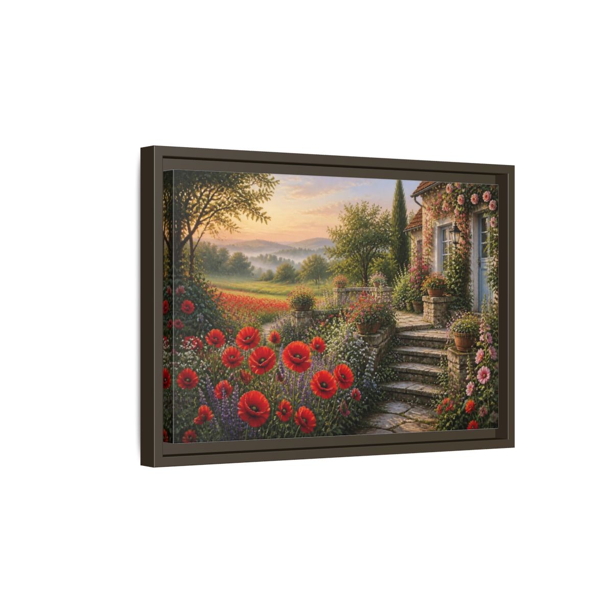 Side Mockup 5. Floral Cottage Garden shown as framed canvas print