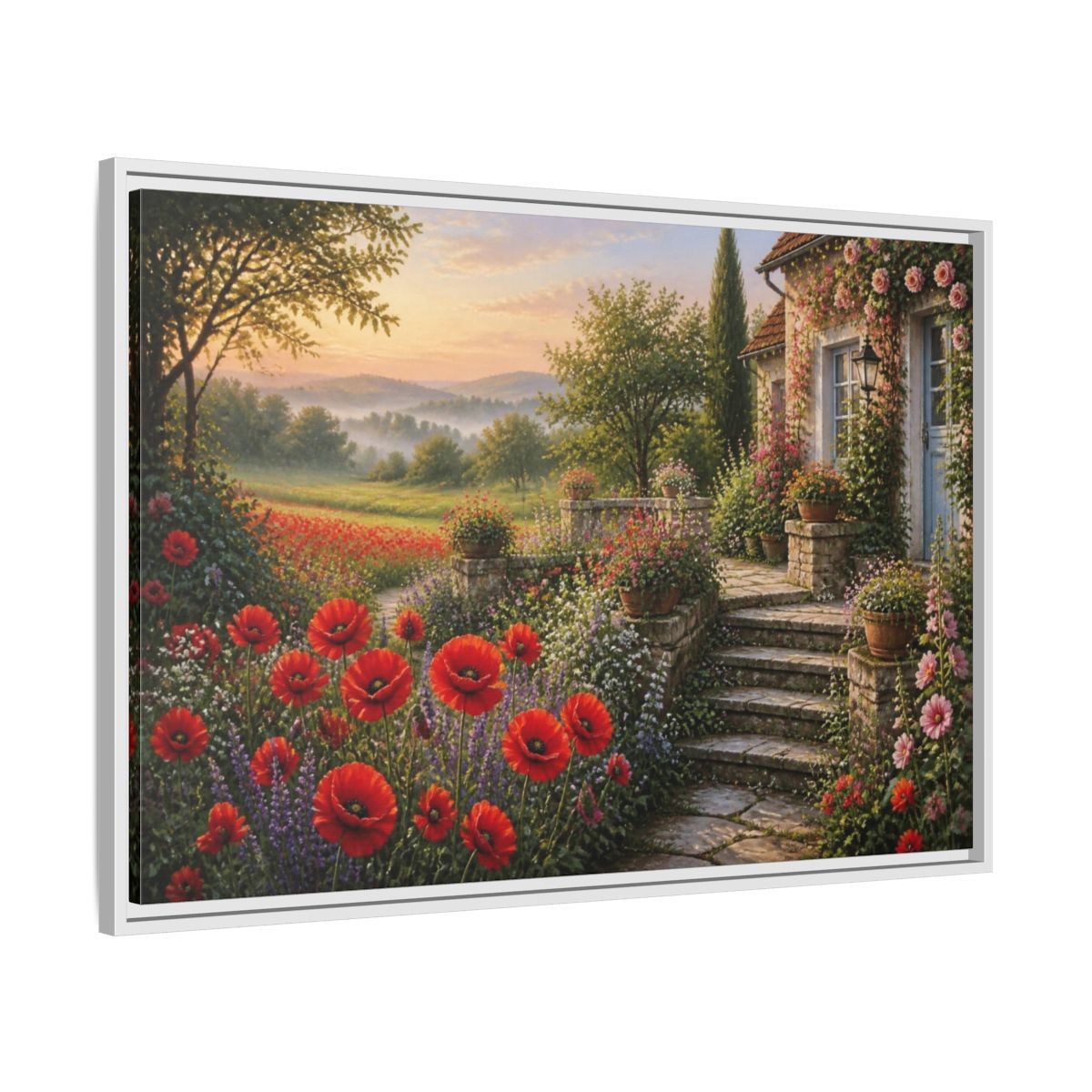 Side Mockup 9. Floral Cottage Garden shown as framed canvas print