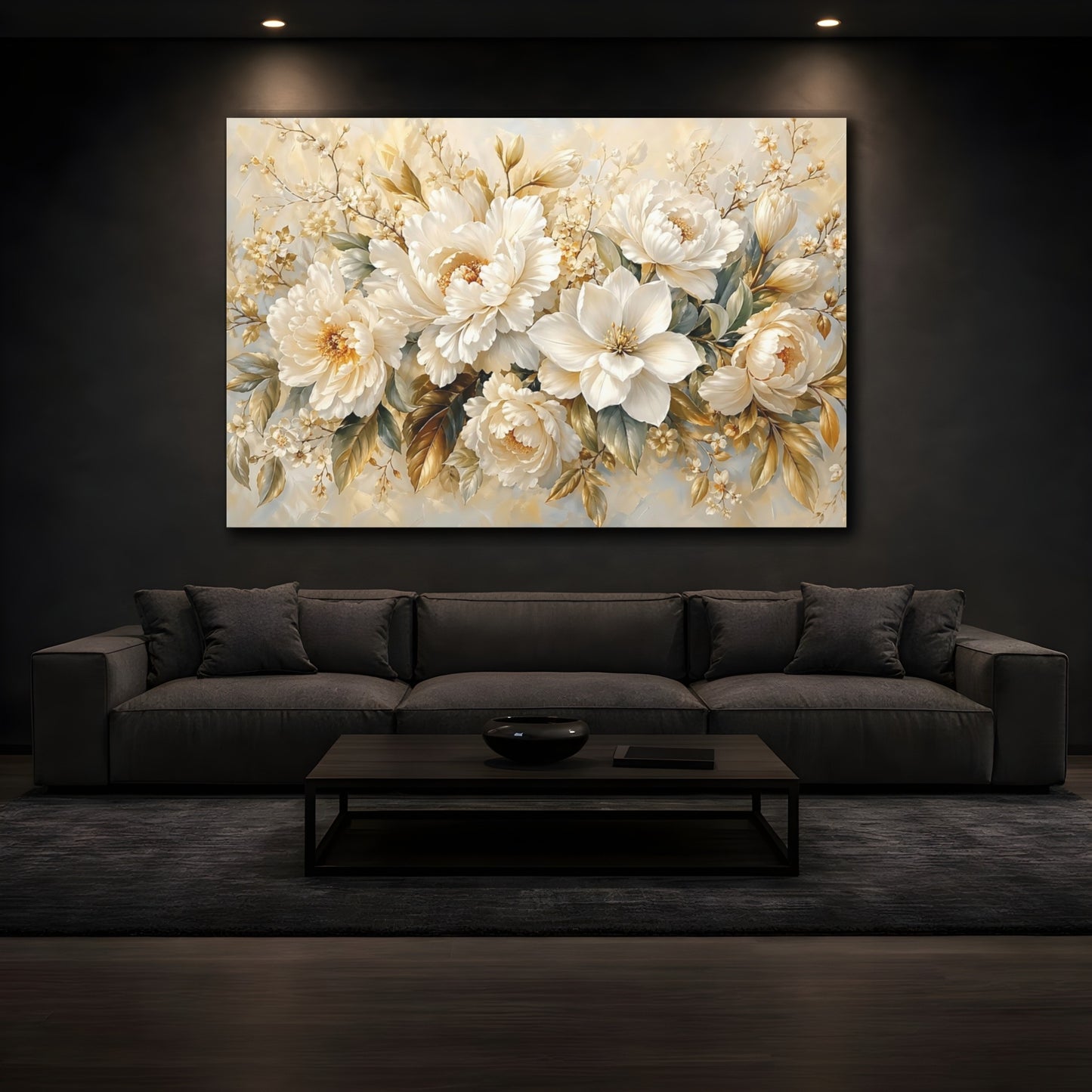 Mockup 3. Floral Cream Peonies Cream Floral shown as stretched canvas wall art