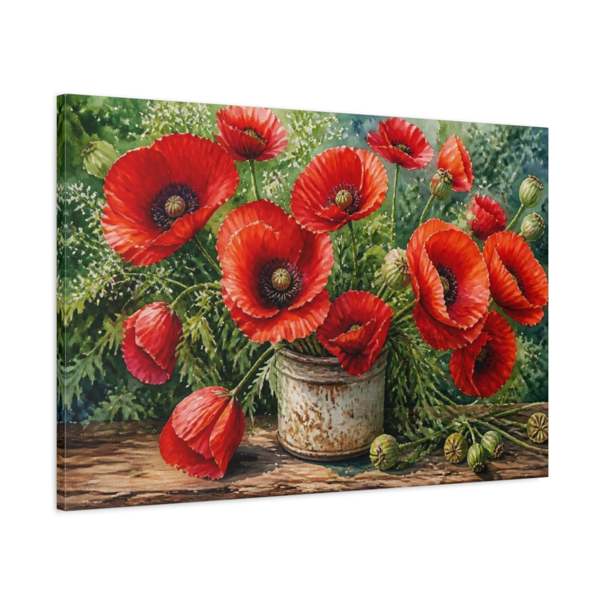 Main Mockup. Floral Crimson Poppies shown as canvas print